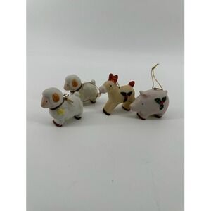 Homco Christmas Ornaments Set of 4 Animal‎ Sheep Pig Deer Holiday Decoration